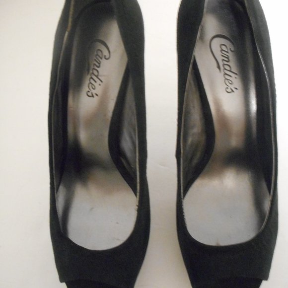 CANDIES BLACK HIGH OPEN TOED HEEL DRESS SHOES-SZ 8M - Picture 1 of 8